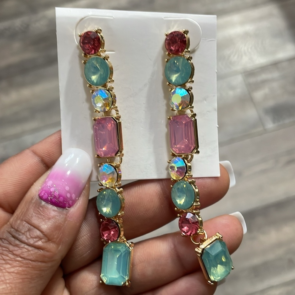Multicolored Crystal Dangle Earrings - image 3